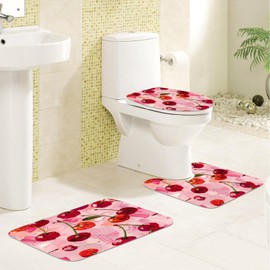 cromcu 4PCS Cherry Shower Curtain Set with 12 Hooks for Bathroom Sets Cherry Decor, Non-Slip Rugs and Toilet Mat Lid Rug, Durable Waterproof for Bathroom Oil Painting Cherry Decor 72x72 Inch