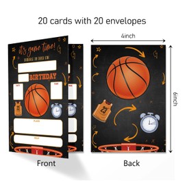 ANYEMW Basketball Birthday Invitation Cards with Envelopes Pack of 20 (4"x6"), Party Invitations for Boys, Girls, Kids, Teens, It’s Game Time, Basketball Party Favors Decor and Supplies.(03)
