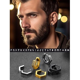 Vintage Rune Hoop Earrings for Male Black Punk Norse Vikings Stuff Amulet Protection Accessories