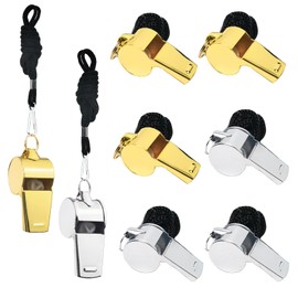 Koceci 8 Pack Whistles, Coach Whistles for Adults, Stainless Steel Referee, Sports Whistle with Lanyard, Metal Whistle Emergency for Polices Adults Teachers Students Outdoor Sports (Gold, Silver)