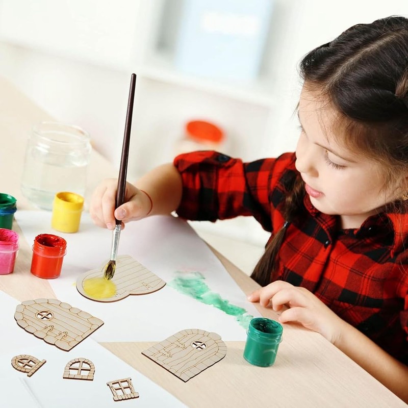 Elantoexis 48 Pcs Fairy Door Wooden Garden Doors Craft Mini