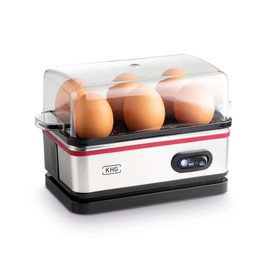 KHG Egg Cooker EK-600SE 6 Eggs Stainless Steel Lightweight with Warming Function in Unique Retro Design Easy Operation with Alarm Function and Measuring Cup 400 Watt