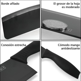 JASUVII Juego De Cuchillos De Cocina Multifuncional, Juego de Cuchillos de Cocina 8 Piezas, Cuchillo de Acero Inoxidable Conjunto, Viene con base, tabla de cortar y afilador de cuchillos.