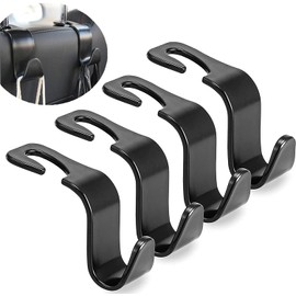 Car Seat Headrest Hook Hanger 4 Pack Storage Organizer Portable for Shopping bag Purse Jacket Fit Universal Vehicle Cars Black S Type