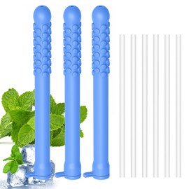 3PCS Mint Flavored Chewable Essential Oil Breath Stick Pure-Locked Flavor Breather Chew Stick, Chewable Oral Fixation Tool with 6 Refill Cores for Travel/Office/Car