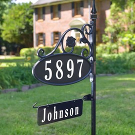 Address America USA Handcrafted Park Place Oval Reflective 911 Home Address Sign for Yard with Name Rider on Garden Flag Pole - Custom Made Address Plaque - Wrought Iron Look (58" Pole) - NP