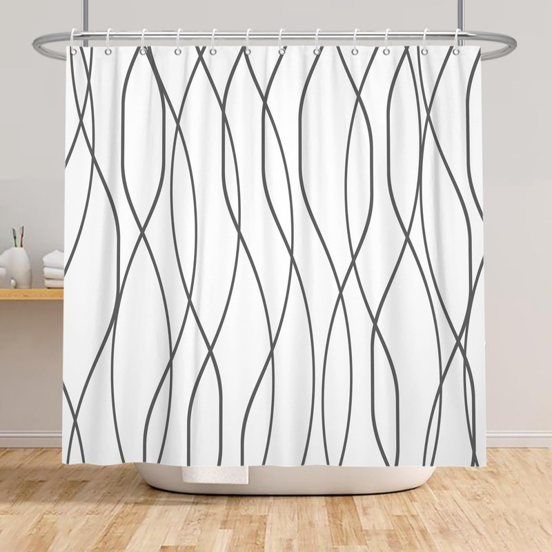 ChloropLastid Boho Black and White Line Shower Curtain 72x72 Inch