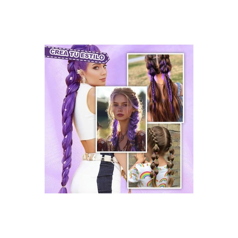 4 Paquetes Extensiones Cabello Morado 60cm Preestirado Trenzas Cosplay