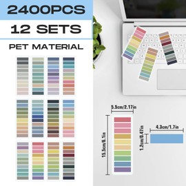 KIKIGOAL 2400Pcs Sticky Tabs for Annotating Books, Morandi Book Repositionable Book Flags Strip Index Tabs Clear Page Markers Transparent Writable for Office School Home Reading Highlights Classifying