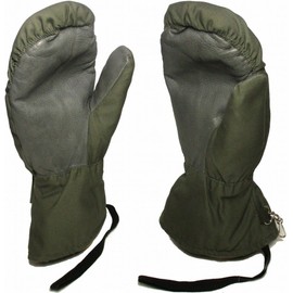 Genuine German Army Issue Surplus Goretex Cold Weather Winter Fur Lined Mitts in Olive Leather Palm/Thumb Grade 1