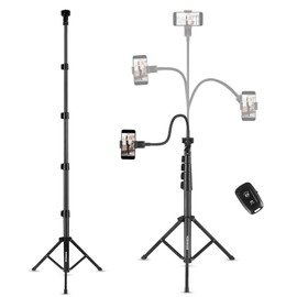 PIOENIMAGE 61" Phone Tripod Stand with 15.7" Flexible Gooseneck and Phone Holder, Extendable Cell Phone Stand, Portable Tripod for Photography, Video Recording, Live Stream