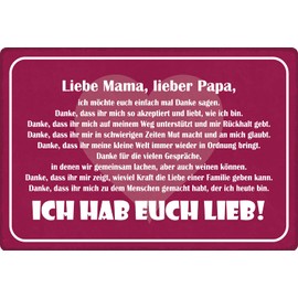 Tin Sign 20 x 30 cm Curved Mum Dad Ich hab euch liebb Saying Sayings Decorative Gift Sign