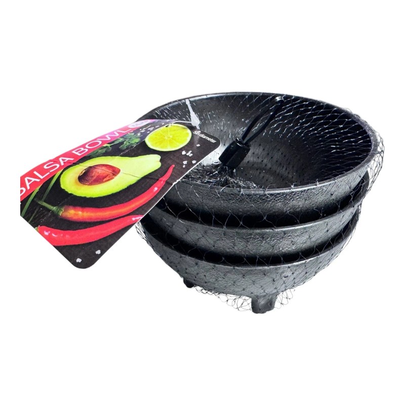 kole 3PCS Salsa Bowl Set Plastic Mexican Molcajete Chips Guacamole