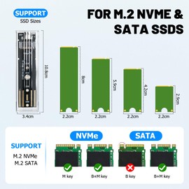 M.2 NVMe SSD Enclosure USB-C 10Gbps, USB 3.1 Gen2 Adapter for 2230/2242/2260/2280 PCIe M.2 SSDs, UASP Support, External SSD Enclosure with Tool Assembly