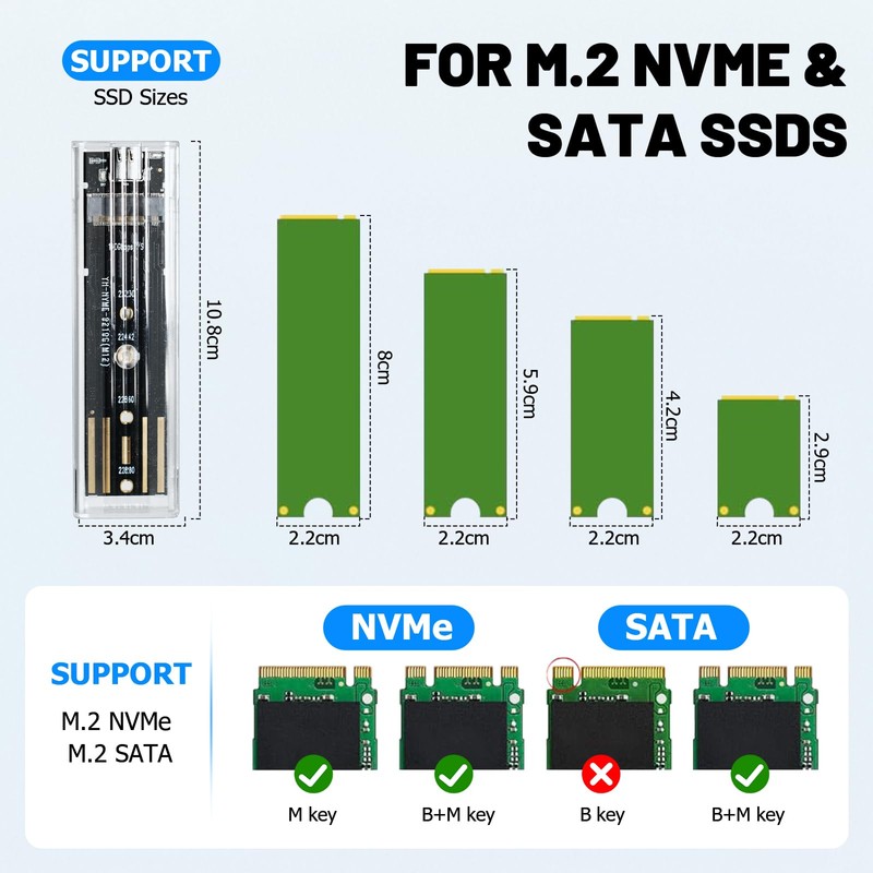 M.2 NVMe SSD Enclosure USB-C 10Gbps, USB 3.1 Gen2 Adapter