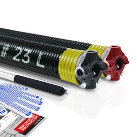 Pair of 2" Garage Door Torsion Springs Set with Non-Slip Winding Bars & Gloves, Precision Electrophoresis Black Coated Without Oil, for Replacement & Installation, MIN 16,000 Cycles(0.207x2''x23'')