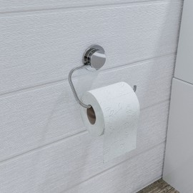 Croydex Stick n Lock Easy to Fit Adhesive Toilet Paper Holder, 4.3in x 6.3in x 1in, Chrome