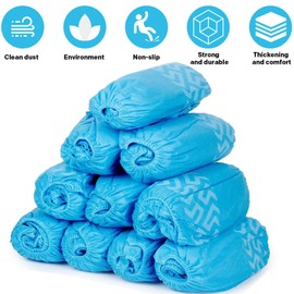 Sfee 100 Pack Shoe Covers-Disposable Shoe Covers for Indoors, Non Slip, Durable, Recyclable Non Woven Booties Shoes Cover for Workplace, Office, Home Floor Carpet Protection, One Size Fits All (Blue)