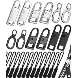 Zipper Pull, Zipper Pull Replacement (32 Pack), Universal Replacement Zipper Pull Kit, Durable Zipper Tab Replacement, Zipper Pulls for Backpacks, Purses, Jackets, Luggage, Boots (4 Styles 4 Sizes)