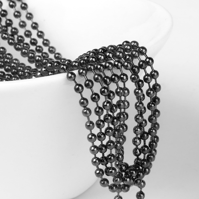 [50 Feet] Black Stainless Steel Ball Bead Chains Roll, 1.5mm