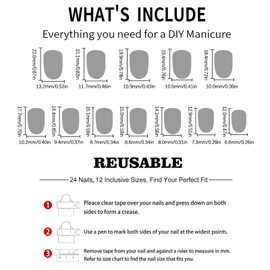 Auiremrti Pack of 24 short square press on nails, short nude shiny golden lines artificial nails, artificial nails for gluing, leaf artificial nails for women and girls