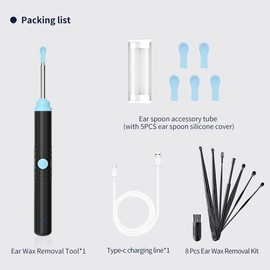 Silicone Ear Hygiene Set, HD Visual Earwax Removal Tool with Camera, 1296P HD Camera Ear Cleaner, Compatible with iPhone and Android Phones, Springtok, Spring Gift Set:_S2-Black