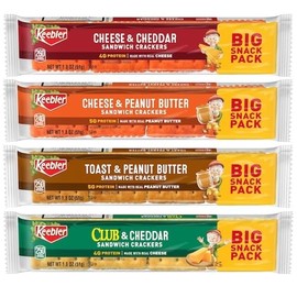Keebler Sandwhich Crackers Variety, Cracker Snacks, Cheese & Cheddar, Cheese & Peanut Butter, Toast & Peanut Butter, and Club & Cheddar, 1.8 Ounce (Pack of 12) with Make Your Day Bag Clip