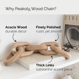 Peakoly Book Shelf Decor Aesthetic - Acacia Wood Chain Link Decor, Modern Coffee Table Decor Items, Home Décor Accents, Bookshelf Decor, Small Home Decor for Shelves, Console Table Decor, Wooden Decor