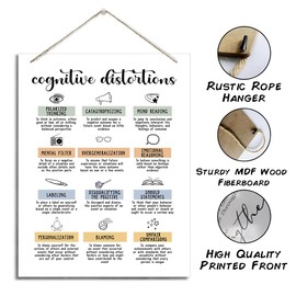 Cognitive Distortions Sign, Decorative Hanging Wood Plaque for Wall, Mental Health Decor Art, Therapy Decor, Wall Decor for Home Office, Psychologist Office Decor, Counseling Room Decor