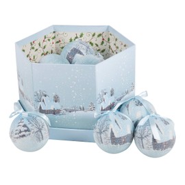 BENROSS The Christmas Workshop 82780 14-Pack Frosted Snow Village Design Decoupage Baubles Christmas Decorations Gift Boxed 7.5cm Blue & White Christmas Tree Decorations