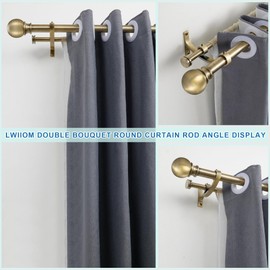 Lwiiom Double Curtain Rods with Aluminum Bouquet Brackets and Round Finials,Antique Bronze Curtain Rods for Windows 48 to 86 inch,1-inches Front and 5/8 Inches Back Double Window Drapery Rod