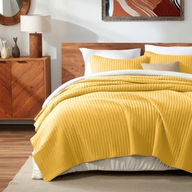 SLEEP ZONE Quilt Sets, Full/Queen Size Bedspread Bed Coverlets for All Season - Washed Quilt Set - Lightweight Quilt (90x96 inch | 2 Pillow Shams, Mustard Yellow Stripe)