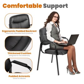 UOCFYK Reception Chairs, Leather Conference Room with Padded Arms and No Wheels for Professional Office Meeting Spaces and Guest Seating，Black-2 Pack