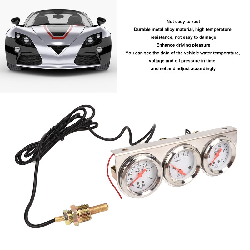 52mm Car Triple Gauge Kit White Dial 12V Oil Pressure