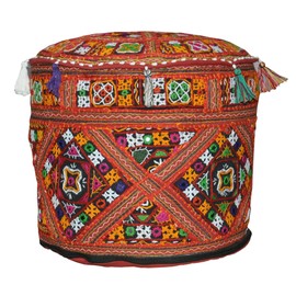 Rajasthali Traditional Indian Home Decorative Ottoman Handmade and Patchwork Stool Floor Cushion, 46 x 33 cm