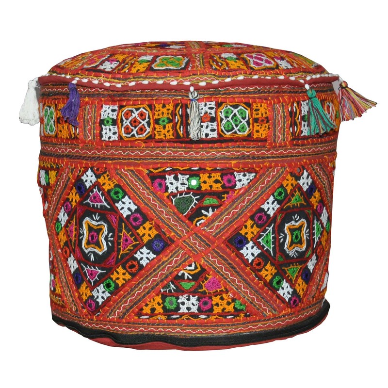 Rajasthali Traditional Indian Home Decorative Ottoman Handmade and Patchwork Stool