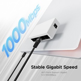 ienRon 5 Port Gigabit Ethernet Switch, Mini Unmanaged Network Switch with Lightning Protection | Plug & Play | Portable Fanless Design | for IP Cameras, AP, Home, Office, Surveillance (White)