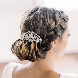 EVER FAITH Wedding Hair Accessories for Bride Flower Pattern Teardrop Clear CZ Austrian Crystal Bridal Side Comb Headpiece for Women Silver-Tone