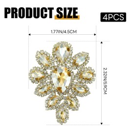 4PCS Topaz Teardrop Rhinestone Appliques, Vintage Crystal Beaded Flower Patches for Wedding Dress Bridal Gown, Clothing, Costume Decoration, DIY Crafts