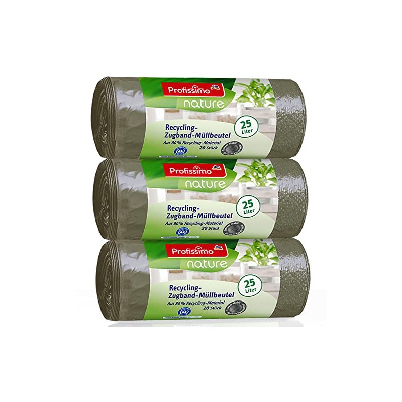 Nature Recycled Drawstring Bin Liners – 25 Litres (60 Pieces)