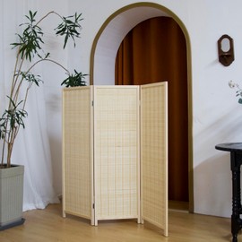 Pawlabay 3 Panel Short Panel Divider Screen,3.95 FT Tall Bamboo Room Divider Folding Privacy Screen,Short Panel Divider Freestanding Room Divider for Room Seperation,Beige