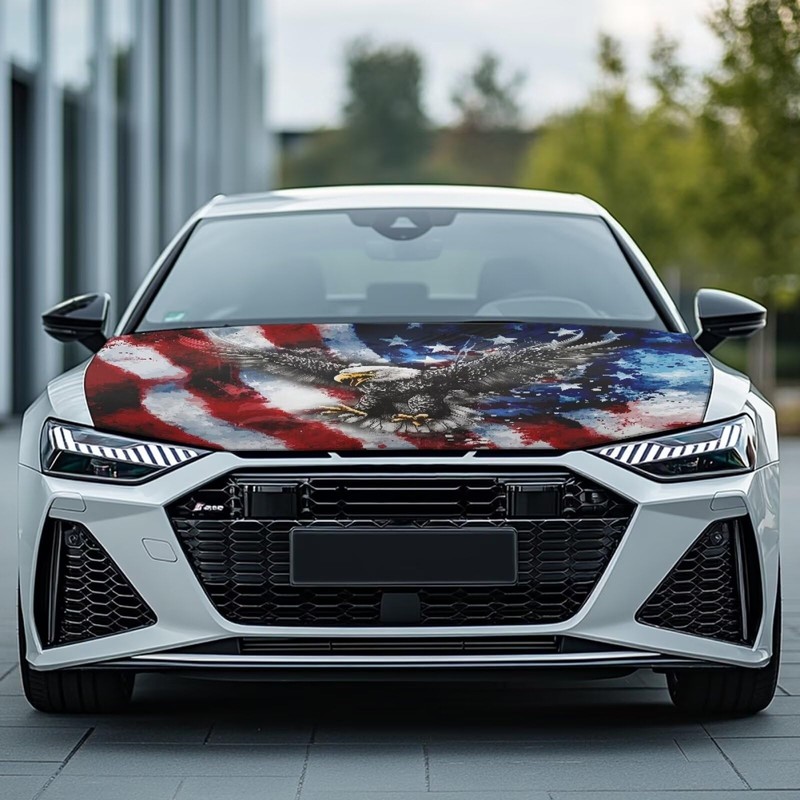 Bald Eagle American Flag Car Hood Cover Protector for SUV