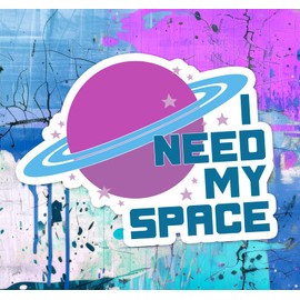I Need My Space Stickers, Funny 3.5" Vinyl Decal Sticker for Introverts Outerspace Waterproof Saturn Planet Decals Laptop, Water Bottle, Car