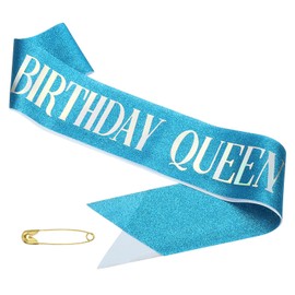 PATIKIL Birthday Girls Sash, Glitter Birthday Sash for Women Satin Queen Sash Party Decorations with Safety Pin for Party Gifts Favors, Blue Fantasy