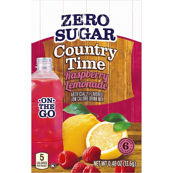 Country Time Sugar-Free Raspberry Lemonade Powdered Drink Mix (72 On-the-Go Packets, 12 Packs of 6)