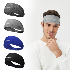 Scott Edward Diadema Deportiva Hombre, 4PCS, Hombres y Mujeres Bandas, protegen del Sudor Diademas Tejidas, Antideslizantes y Transpirables (Black Blue)