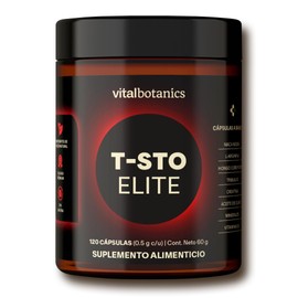 T-STO ELITE a base de Creatina, Zinc, Vitamina D3, L-arginina, Hongo Cordyceps, Tribulus y Citrato de Potasio | 120 Cápsulas (500mg c/u para 2 meses) | Suplemento Alimenticio VITALBOTANICS