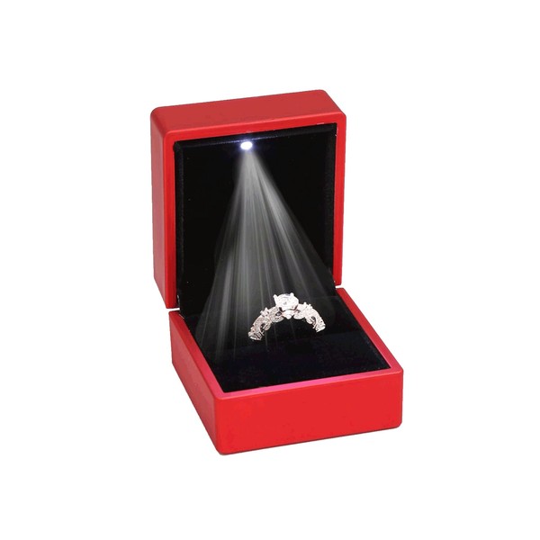 ZADAWERK® Boîte à bagues - avec LED - rouge - bijoux - mariage - fiançailles - demande en mariage