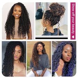 14 Inch Goddess Locs Crochet Hair 8 Packs Faux Locs Crochet Hair for Black Women 1B/Blue Pre Looped River Locs Crochet Hair with Curly Ends