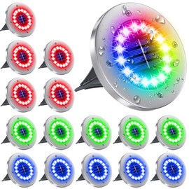 NFESOLAR Solar Lights Outdoor 16 Packs, 16 LED Bright Multi-Color Solar Ground Lights Outdoor Waterproof Solar Christmas Lights for Pathway Garden Yard Lawn Walkway Driveway (Multi-Color 16 Pack)